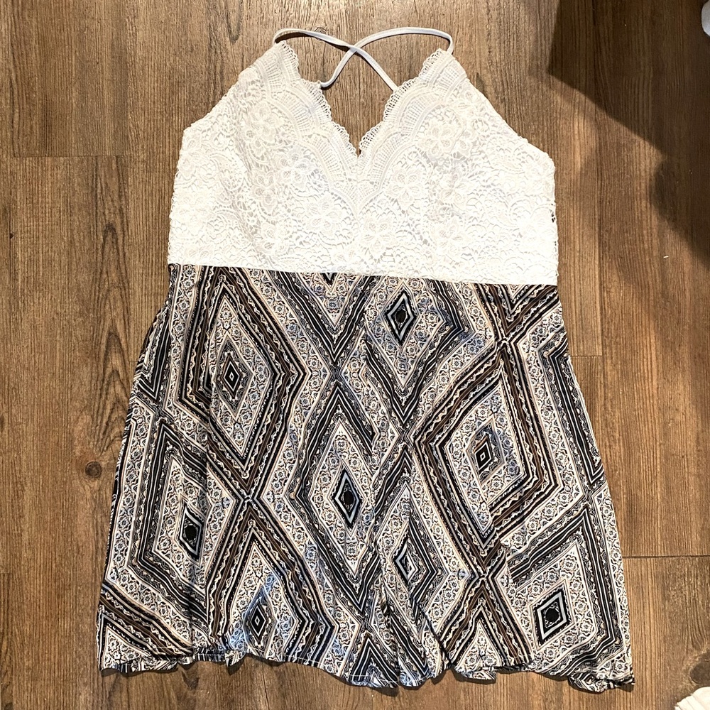 🆕 White Lace Dress Skort Romper w/ Spaghetti Straps that Criss Cross! NEW!!!